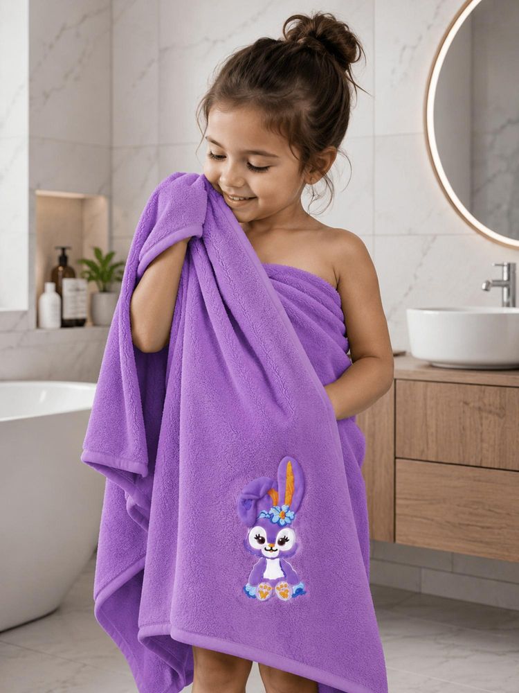 FABINALIV Purple Cartoon Design Pure Cotton Kids Bath Towel-image-12