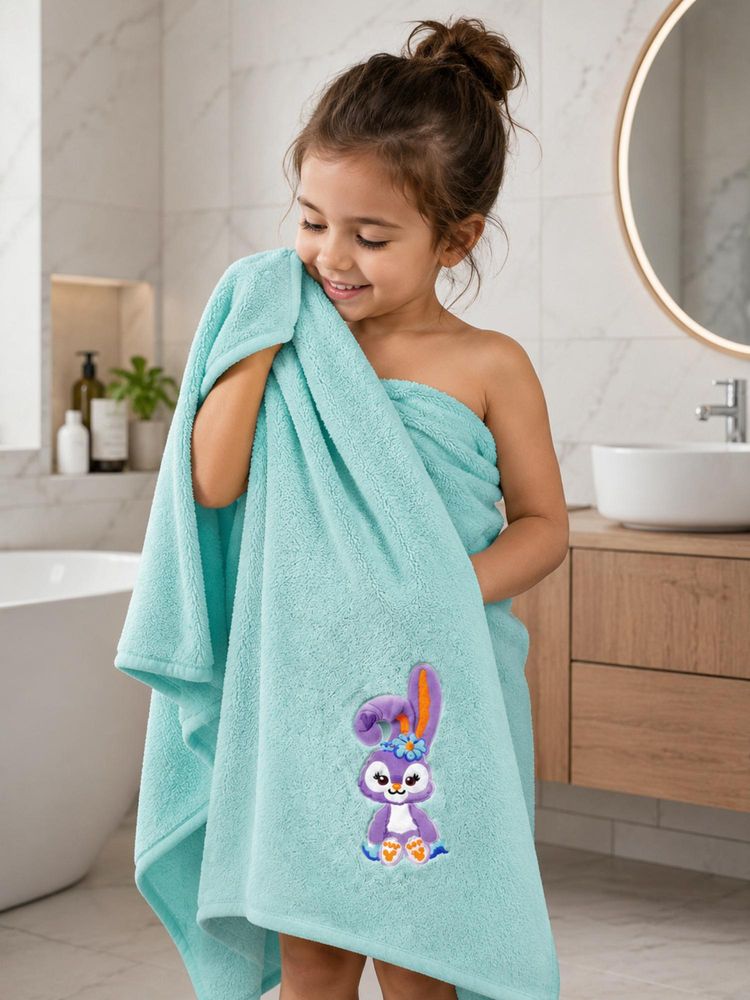 FABINALIV Turquoise Cartoon Design Pure Cotton Kids Bath Towel-image-21