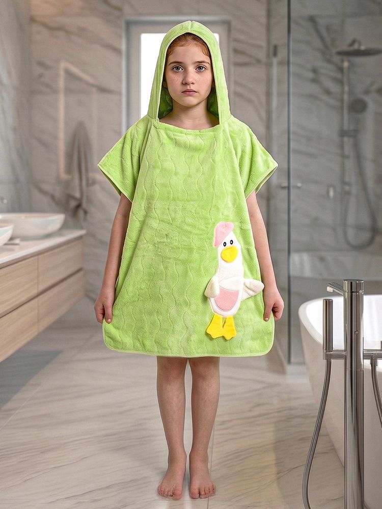 FABINALIV Green Cartoon Design Pure Cotton Kids Hooded Poncho Towel-image-7