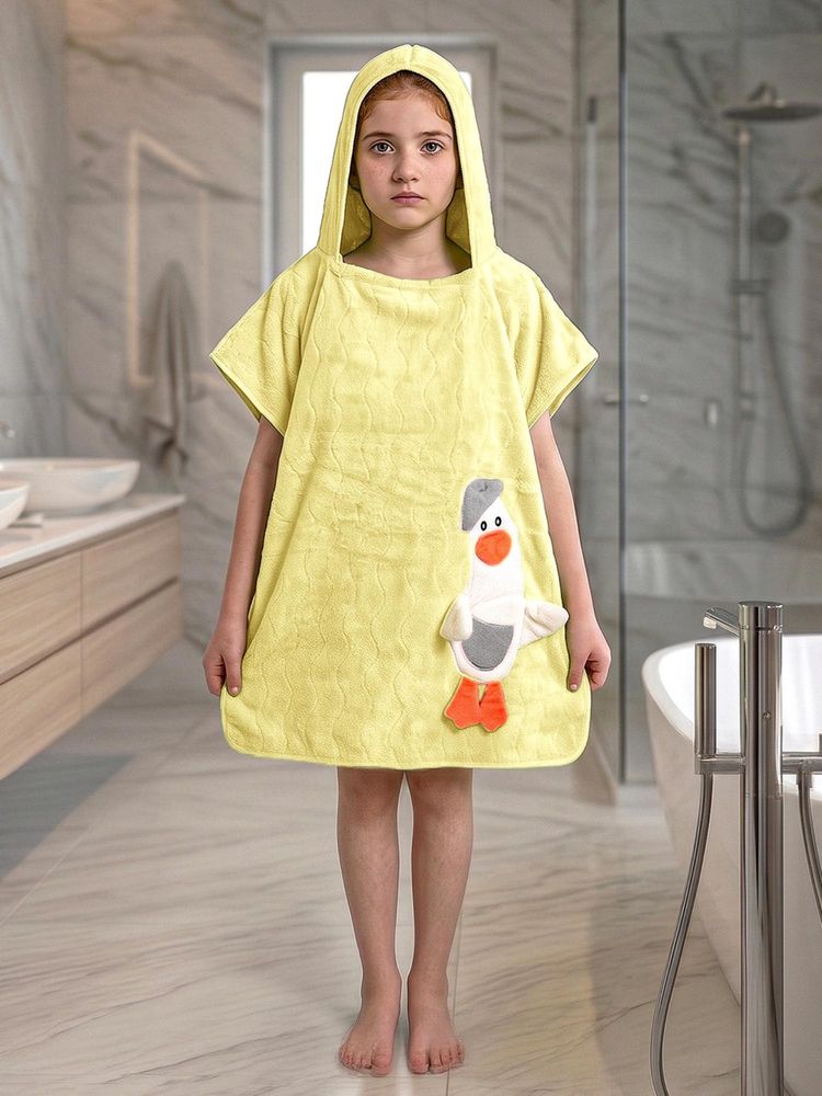 FABINALIV Yellow Cartoon Design Pure Cotton Kids Hooded Poncho Towel-image-38