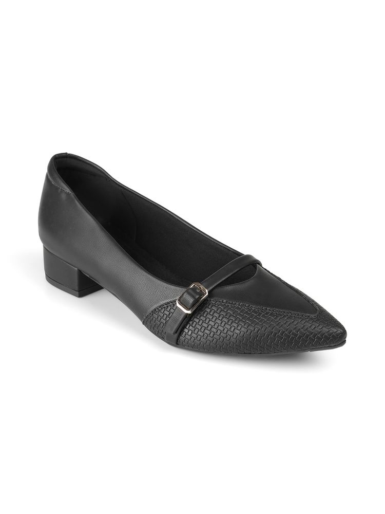Lemon & Pepper Black Pointed Toe Block Heels-image-15