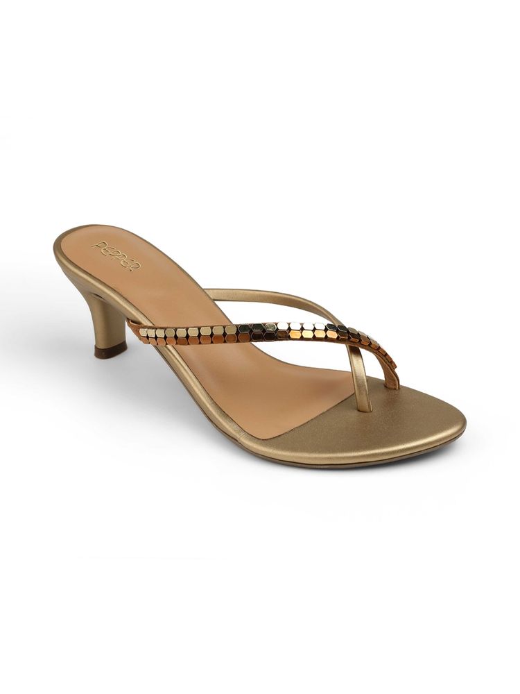 PEPPER Gold Round Toe Kitten Heels-picture-26