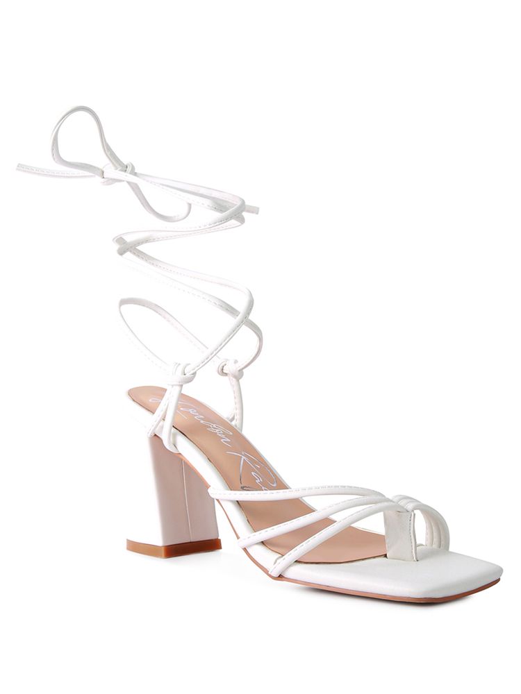 London Rag White Square Toe Block Heels-image-41