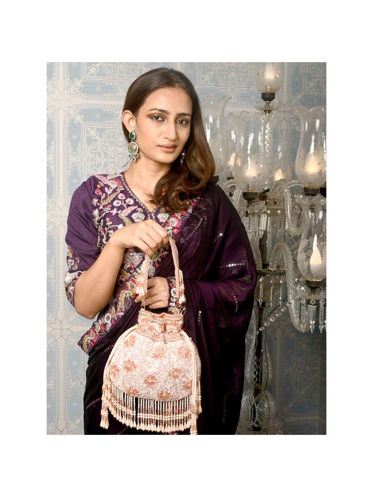 Odette Peach Embellished Potli Bag for Women-image-30