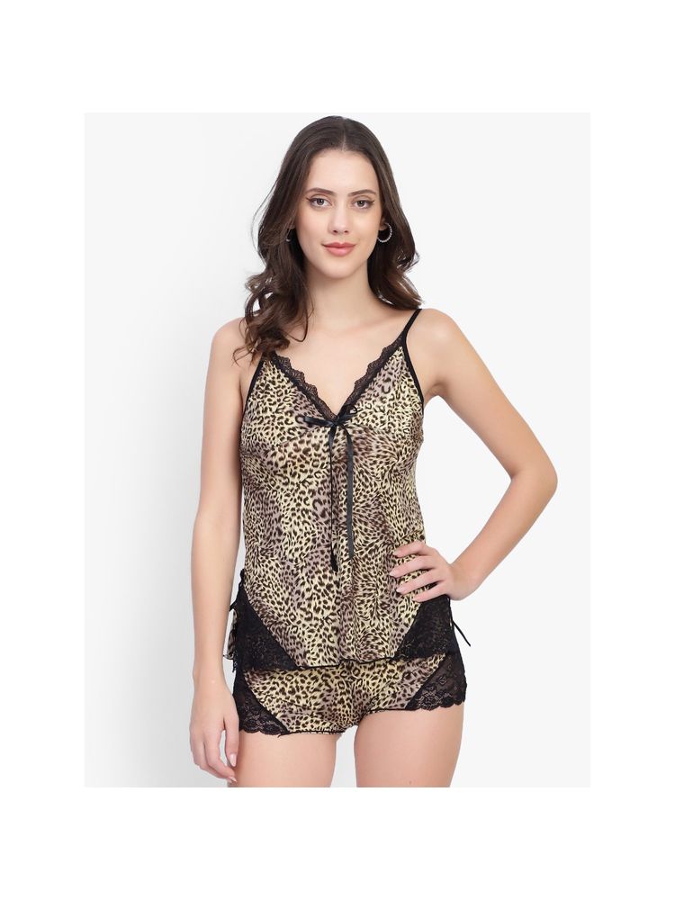 BRACHY Women Satin Spaghetti Top & Shorts Night Wear Brown (Set of 2)-image-33