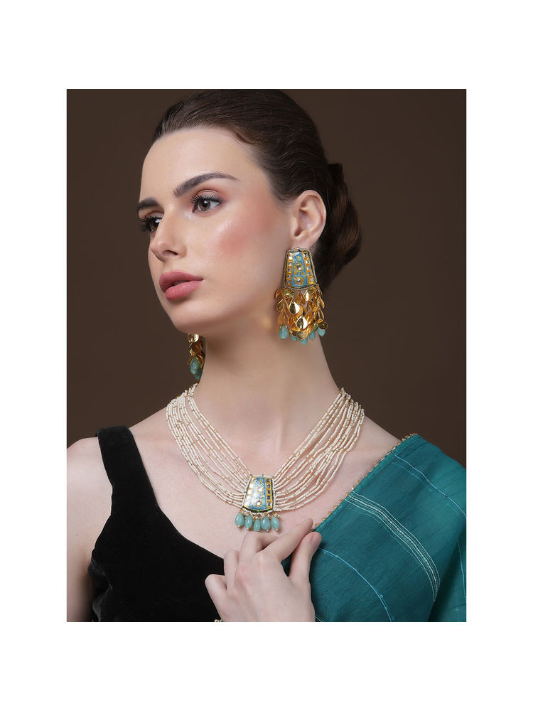 Dugran By Dugristyle Blue and Gold Drop Earrings with Kundan and Pearls-picture-11