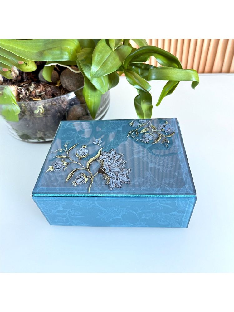 Faaya Gifting Ethnic Chintz Bevelled Glass Keepsake Blue Box-image-6