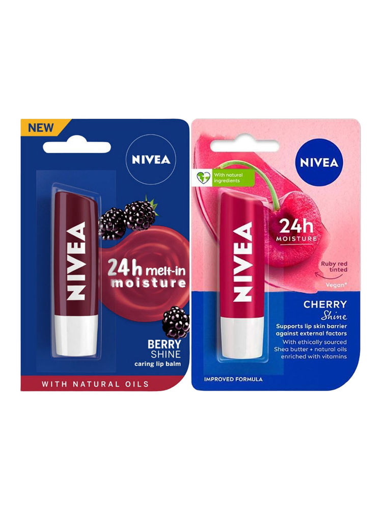 NIVEA Fruity Blackberry Shine + Cherry Shine Lip Balm Combo
