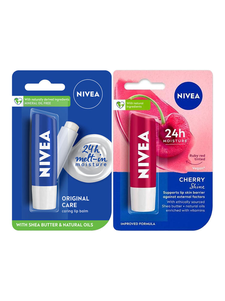 NIVEA Fruity Cherry Shine + Original Care Lip Balm Combo