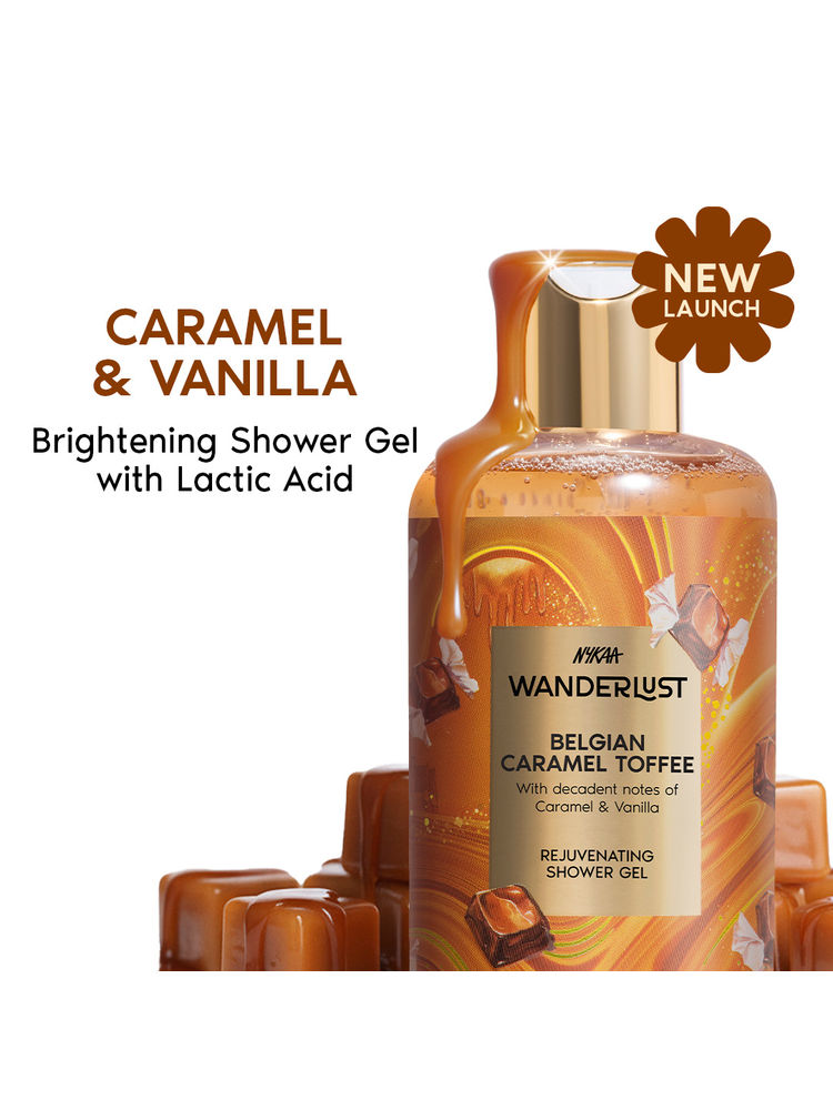 Nykaa Wanderlust Belgian Caramel Toffee Perfume Body Wash Lactic Acid Hydrating Brightening Vanilla-image-5