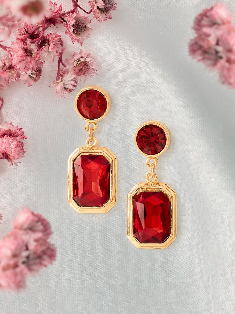 Zaveri Pearls Red Stones Embellished Colour Pop Contemporary Drop Earring-image-27