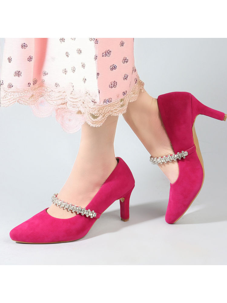 ELLE Pink Slip On Party Wear Women Pumps-image-21