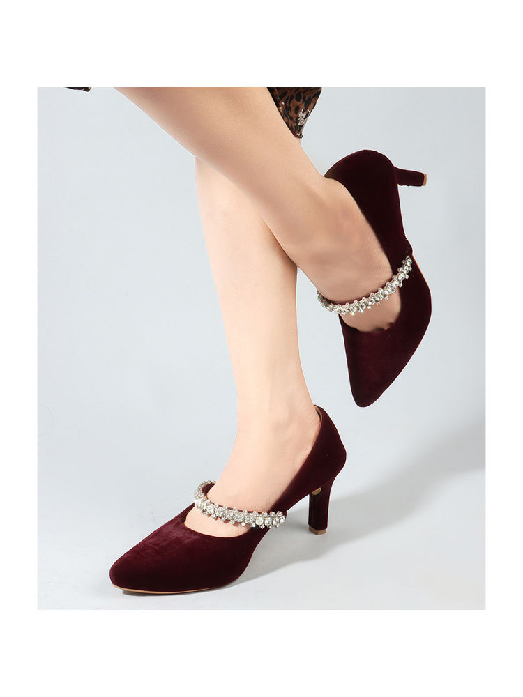 ELLE Maroon Slip On Party Wear Women Pumps-picture-14