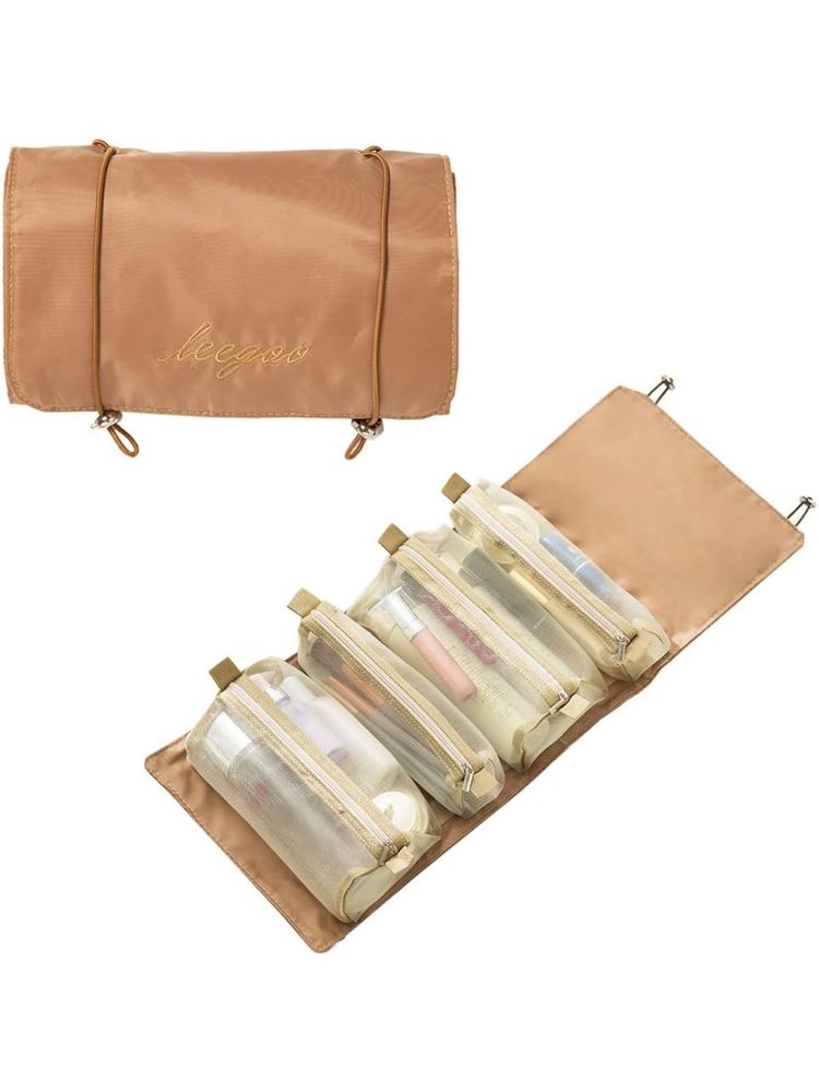 Awestuffs Brown 4 In 1 Detachable Roll-Up Makeup Bag-picture-26