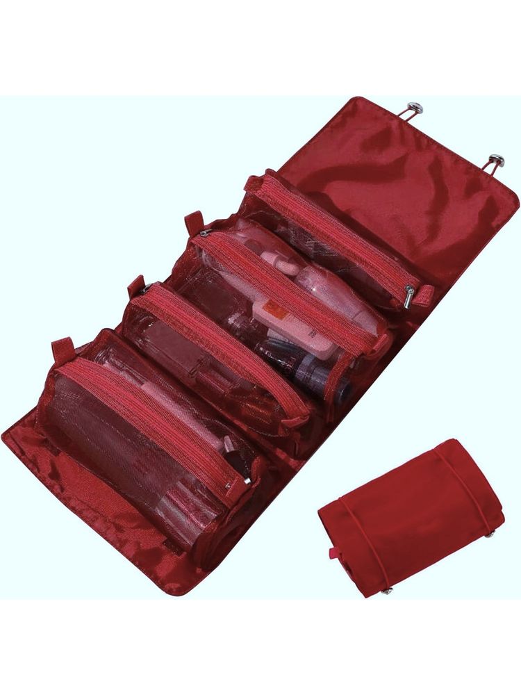 Awestuffs Maroon 4 In 1 Detachable Roll-Up Makeup Bag-picture-24