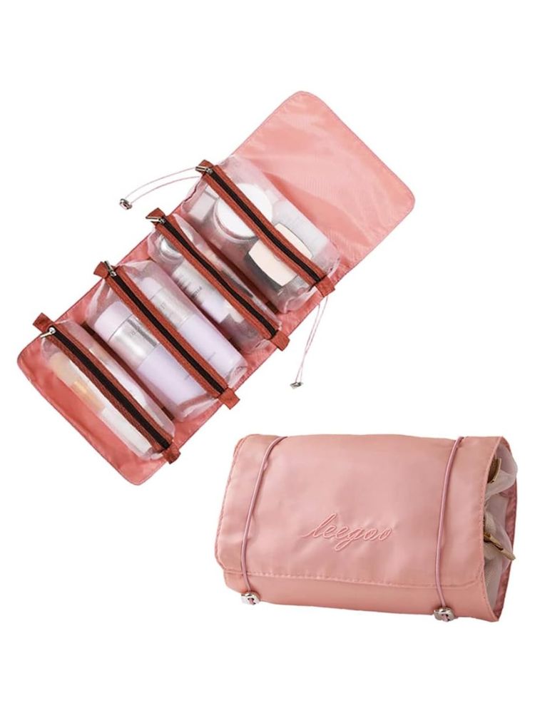 Awestuffs Pink 4 In 1 Detachable Roll-Up Makeup Bag-picture-12