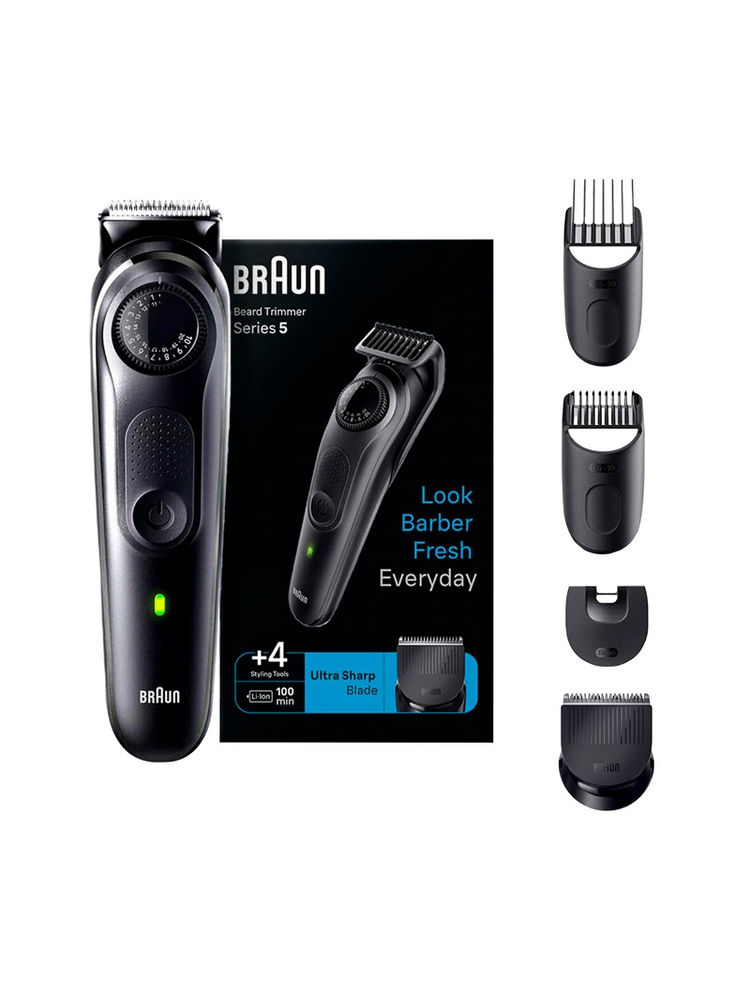 Braun BT5410, 6-in-1 Beard Trimmer for Men from Gillette, All-in-One Tool, 5 attachments (Hair Clipper, For Face, Hair, Ear, Nose), Advanced German Engineering, 50 min Run Time, Lifetime Sharp Blades (Black / Vibrant Green)
