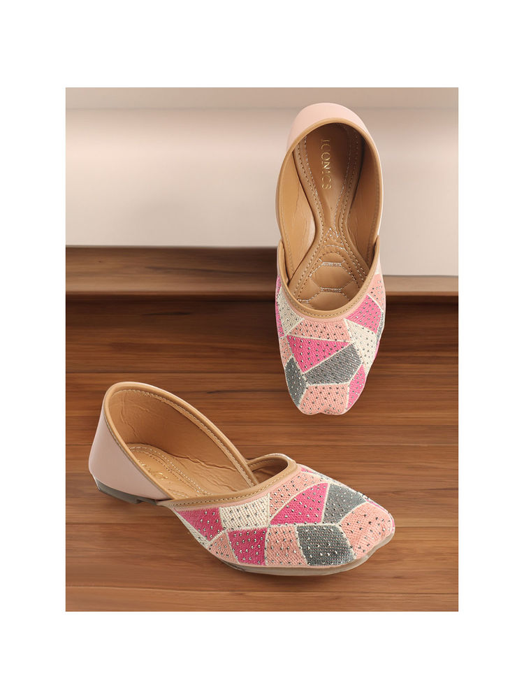 Iconics Womens Peach Color Ethnic Embellished Juttis