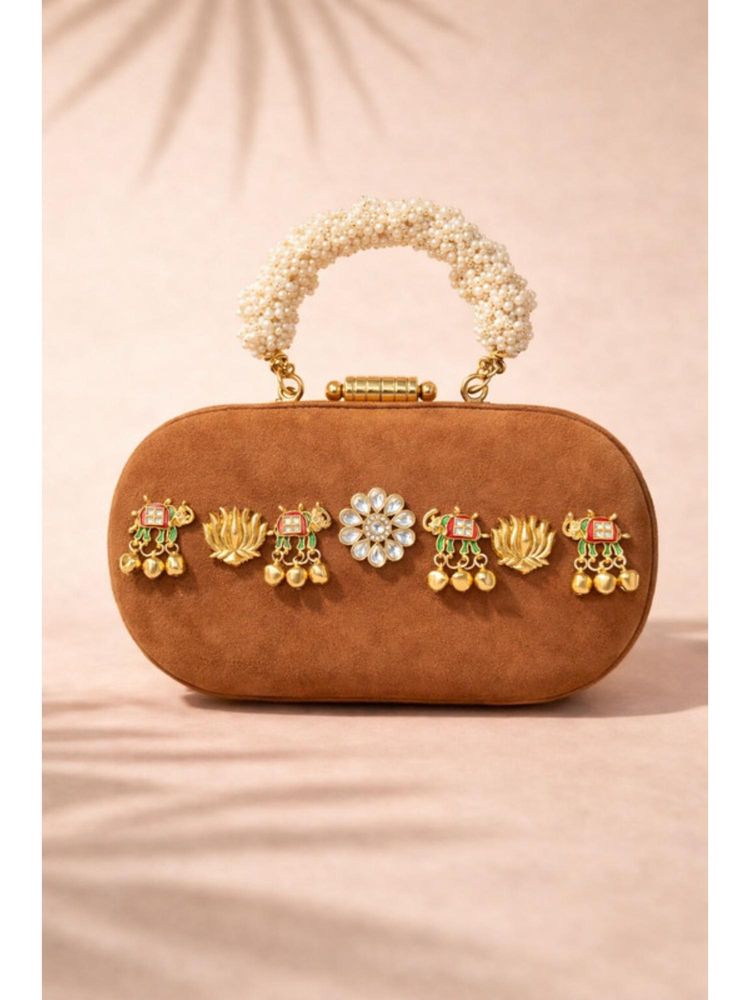 BOXWISH BY BHUMIKA Women Brown Embellished Clutch