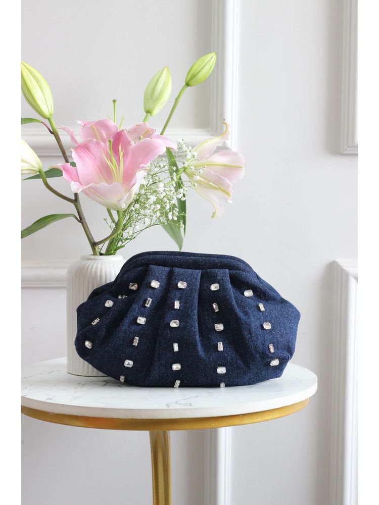 BOXWISH BY BHUMIKA Women Elegant Navy Blue Embellished Clutch-picture-12