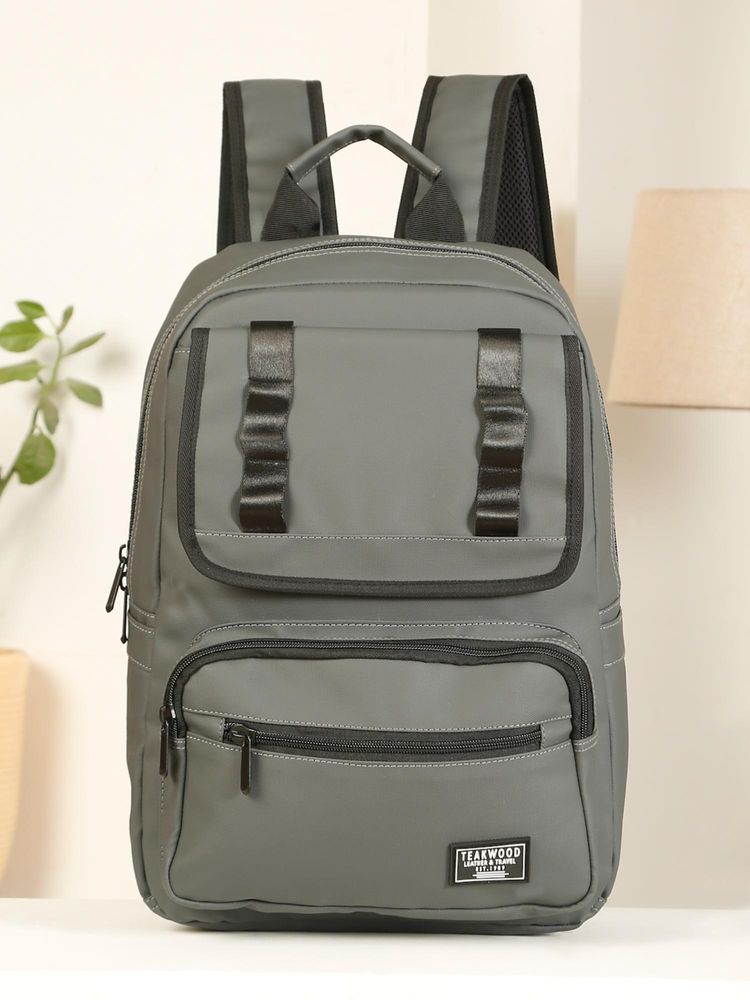 Teakwood Unisex Grey Solid Backpack-picture-19