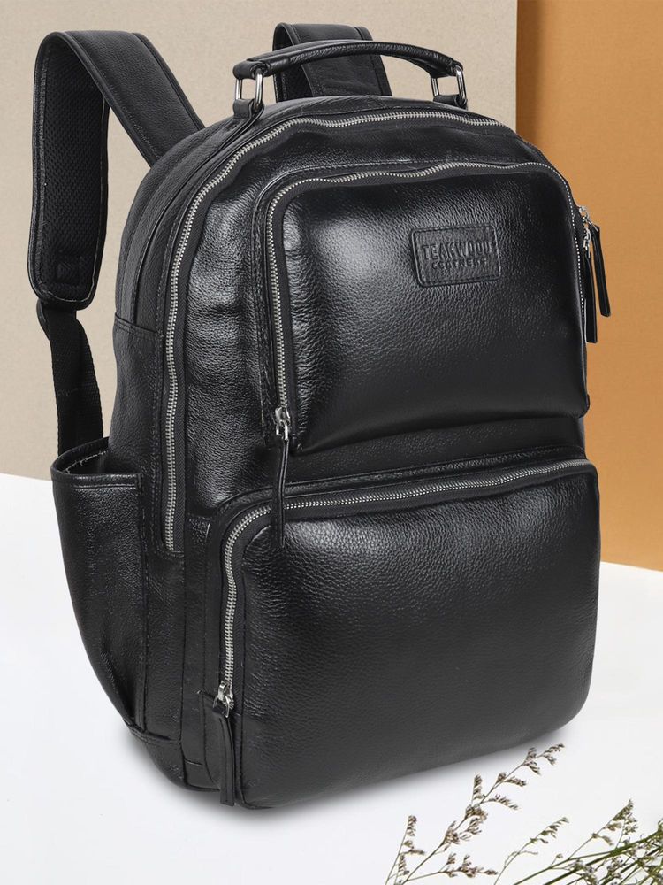 Teakwood Unisex Black Leather Backpack-picture-24