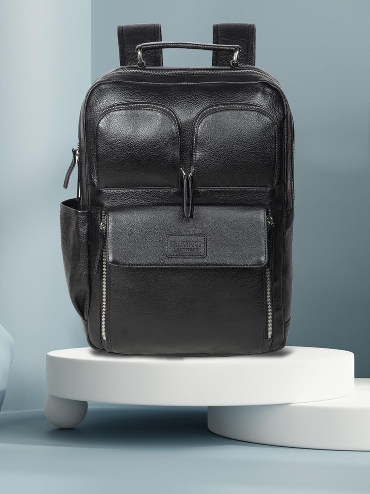 Teakwood Unisex Black Leather Zipper Backpack-picture-25