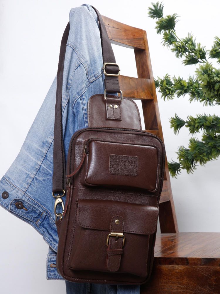 Teakwood Unisex Leather Brown Crossbody Bag-picture-22