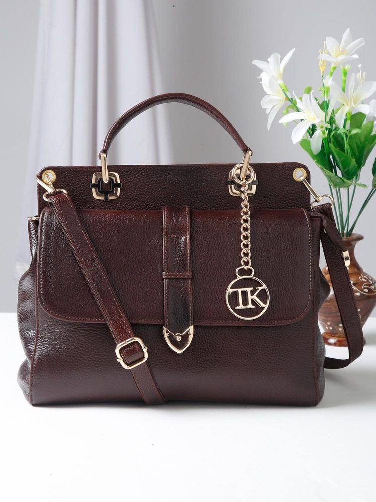 Teakwood Women Maroon Leather Handbag with Detachable Strap-picture-17