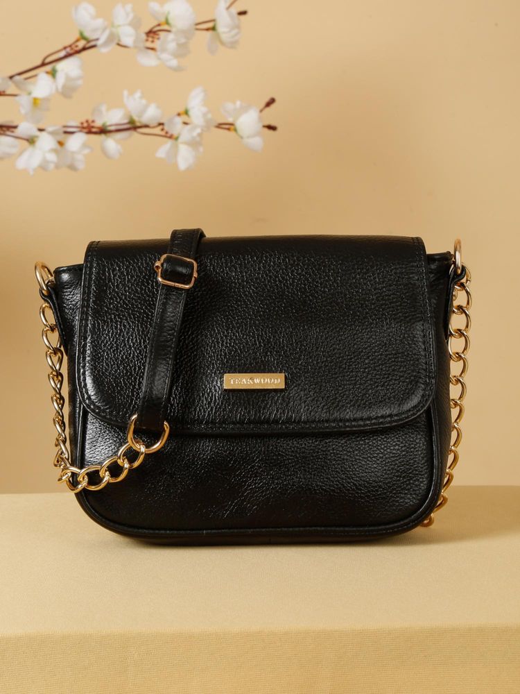 Teakwood Women Black Leather Sling Bag-image-33