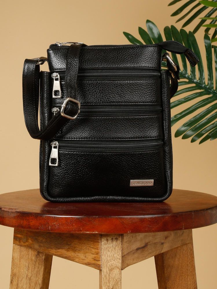 Teakwood Unisex Black Leather Sling Bag-picture-18