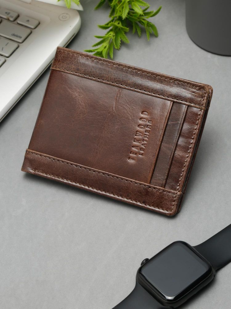 Teakwood Men Brown Leather Rfid Protected Two Fold Wallet-image-20