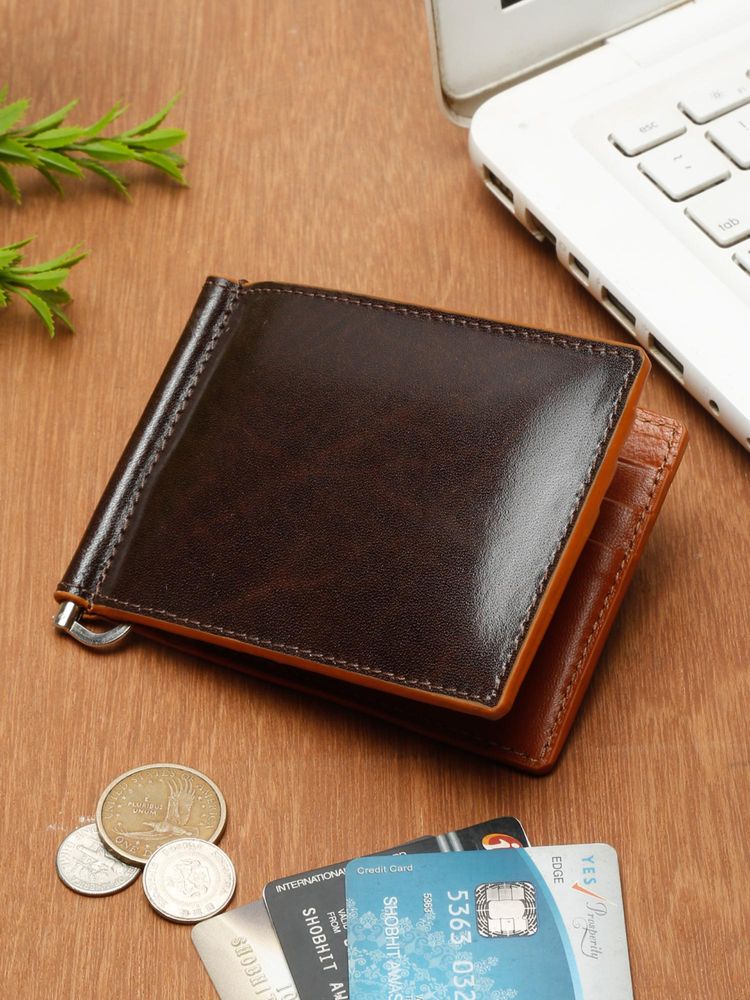 Teakwood Men Brown Leather Two Fold Money Clip Wallet-picture-12