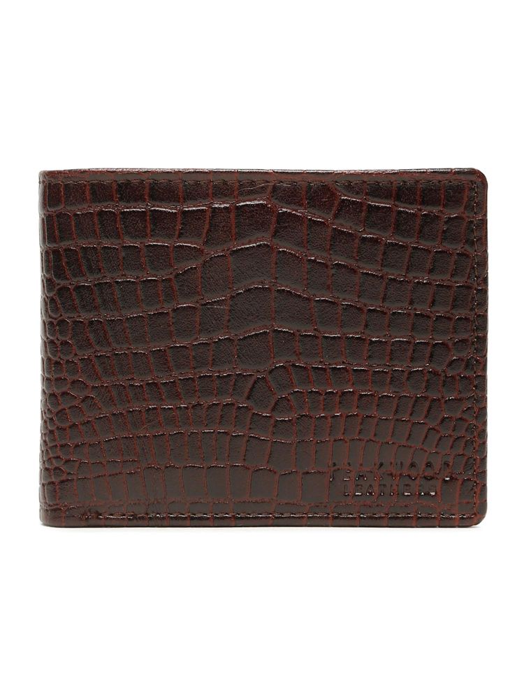 Teakwood Men Brown Croco Texture Leather Bi-Fold Wallet-image-25