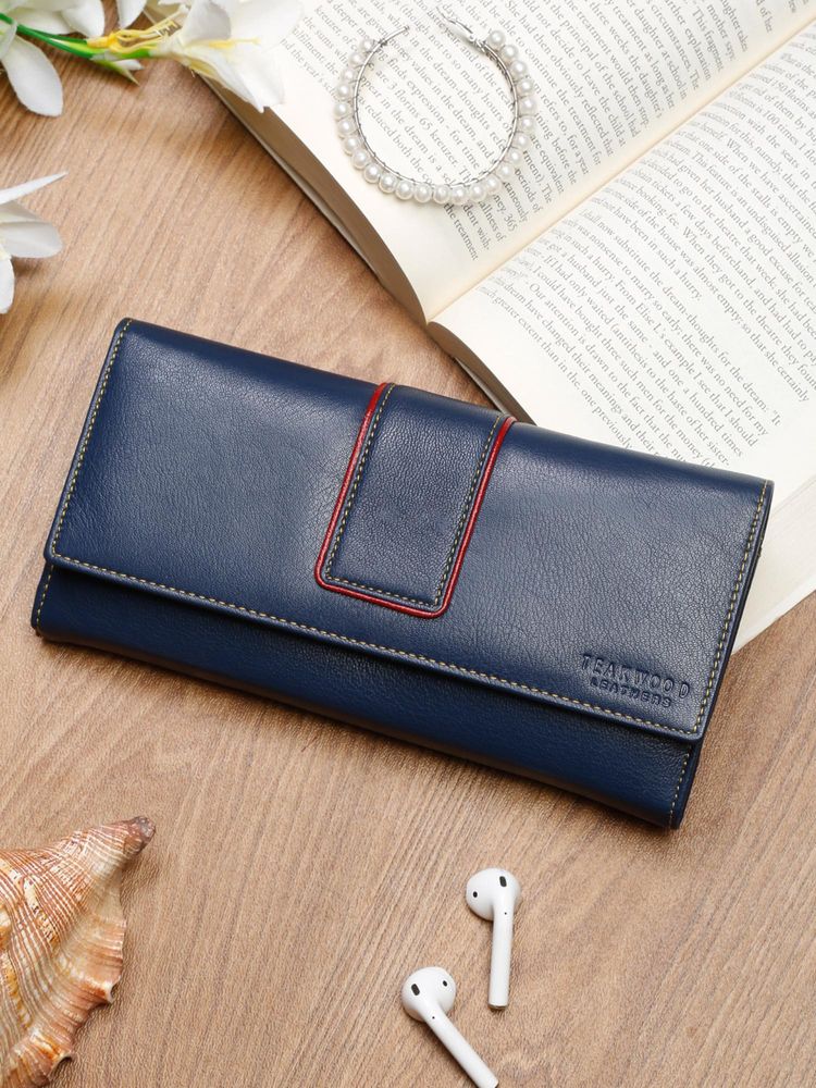 Teakwood Women Blue Solid Wallet-image-28
