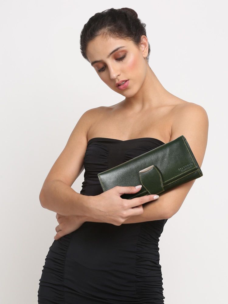 Teakwood Women Green Leather Two Fold Wallet-picture-11