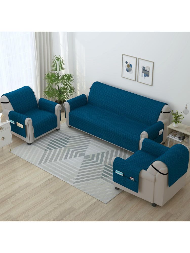 Story@Home Microfiber Solid 3+1+1 Seater Sofa Cover - Navy Blue (Pack of 3)-image-28