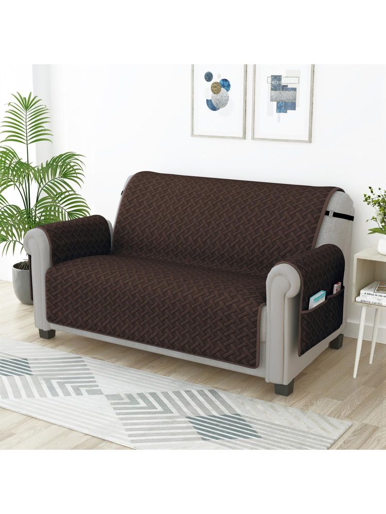 Story@Home Microfiber Solid 2 Seater Sofa Cover - Brown-picture-11