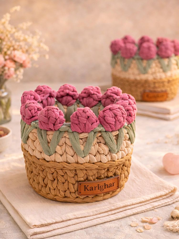 Karighar Tulip Twirl Basket Pink-picture-13