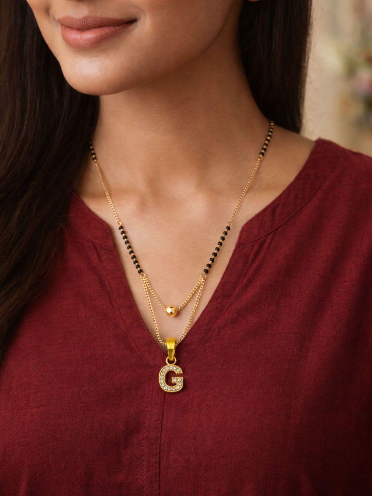 Digital Dress Room G Letter White Short Gold Ball Mangalsutra-image-44