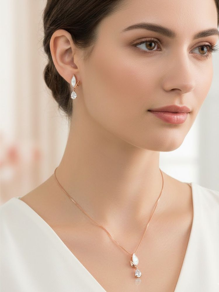 925 SILLER 925 Pure Silver White Pendant Necklace with Earrings-picture-30