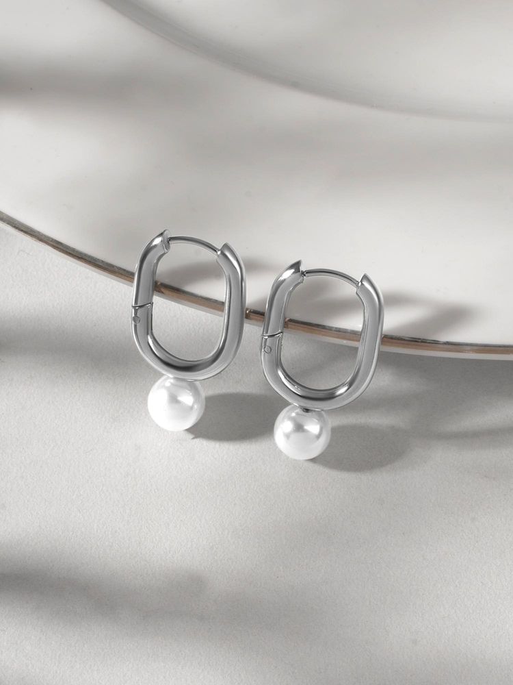Palmonas White U-Shape Pearl Hoop Earrings-picture-18