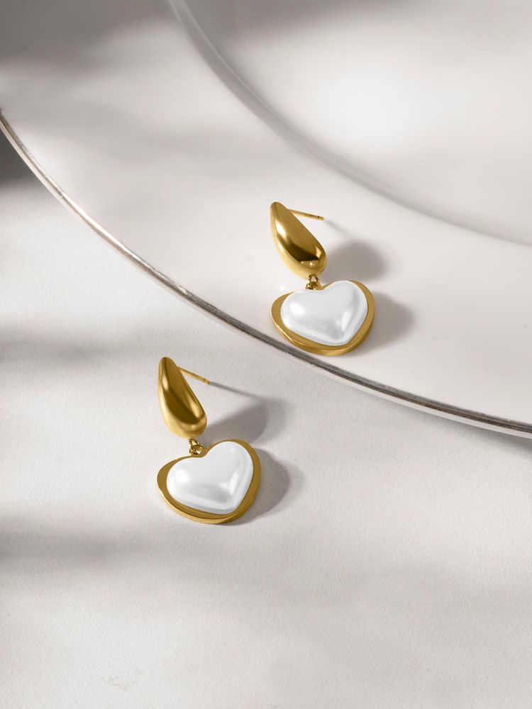 Palmonas White Soft Heart Pearl Drop Earrings-picture-13