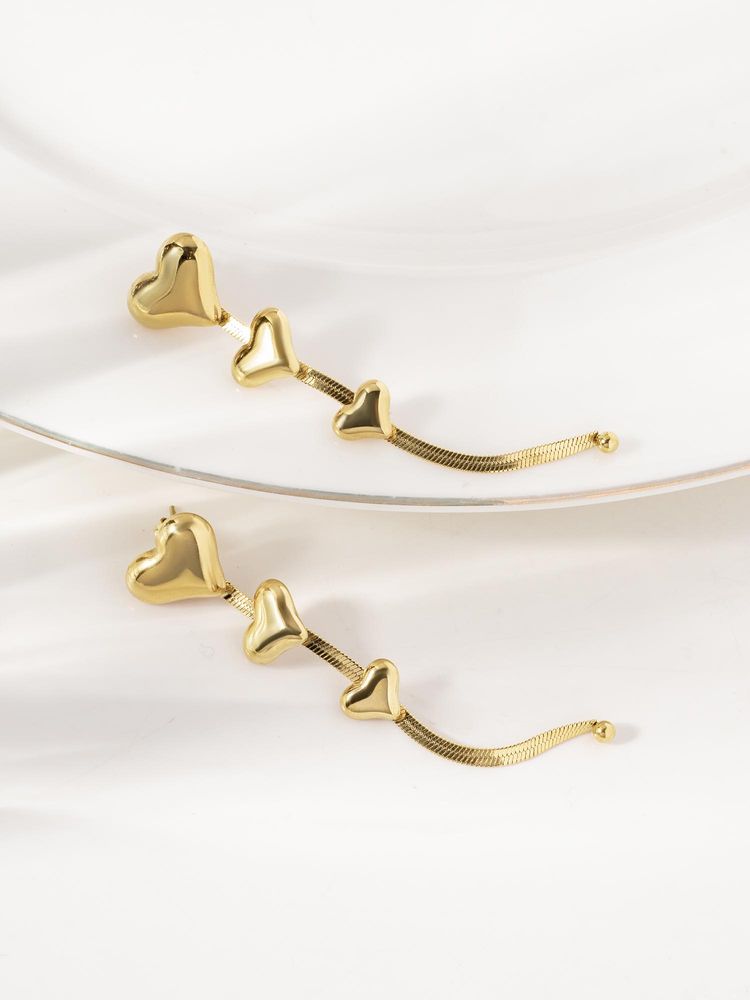 Palmonas Gold Triple Heart Drop Earrings-image-3