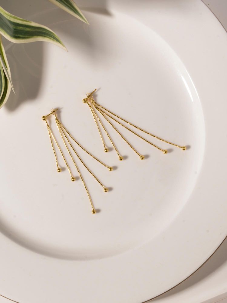 Palmonas Gold Classic Beaded Chain Drop Earrings-picture-15