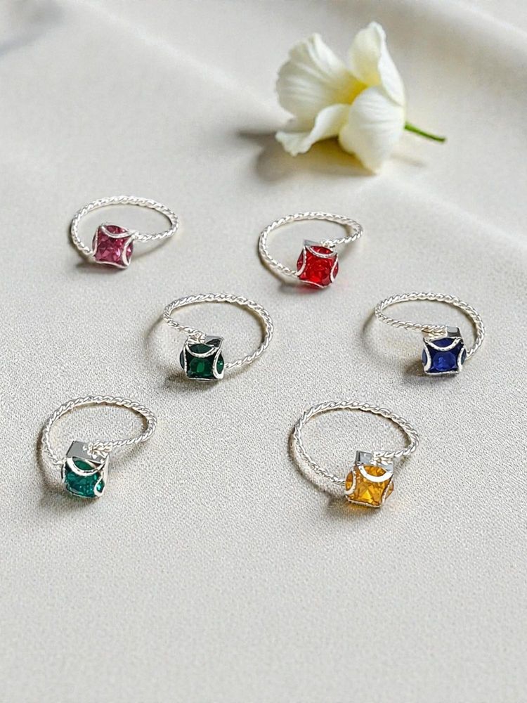 Accessher Silver-Tone Multi-Color Stackable Rings-image-24