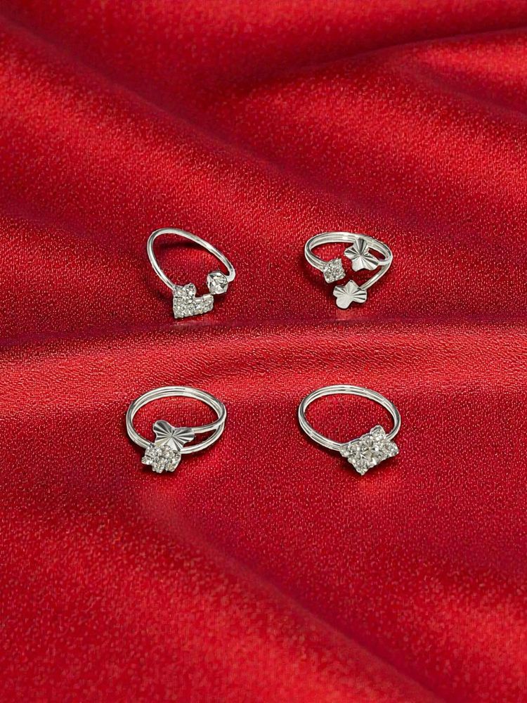 Accessher White Silver-Tone Crystal Stackable Open Band Rings-image-39