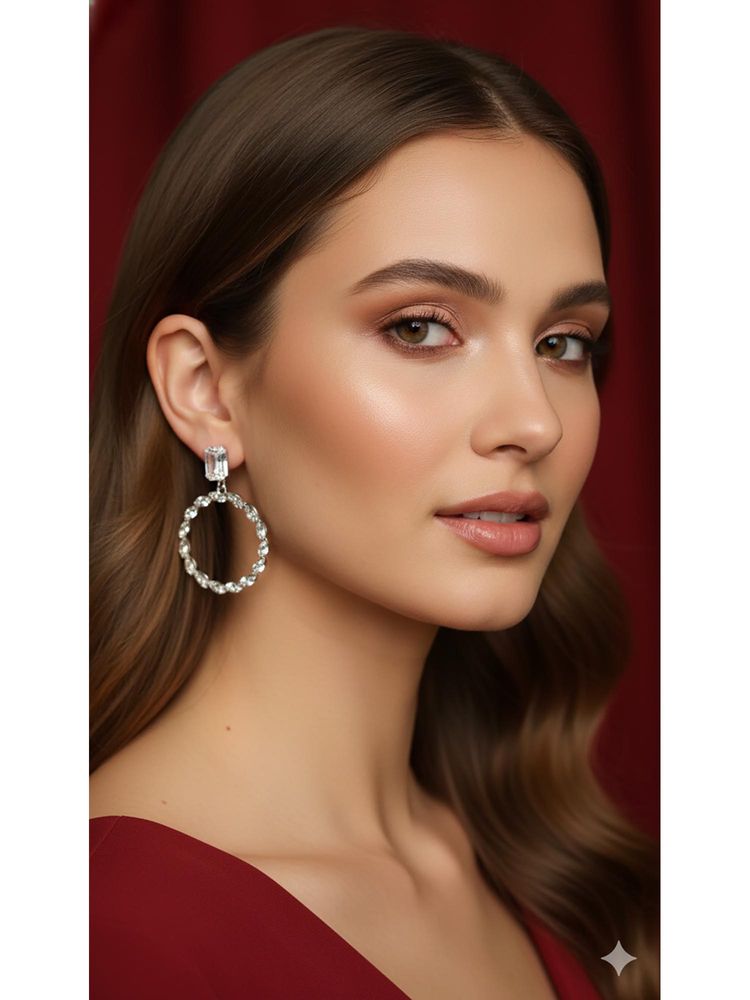 Kraft Smiths White Silver Plated Crystal Hoop Drop Earrings