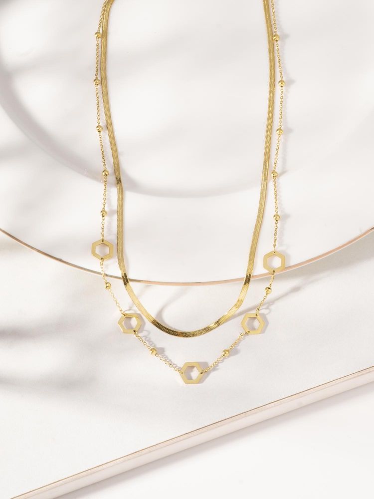 Palmonas Gold Circle Bead Linked Layered Necklace-image-28