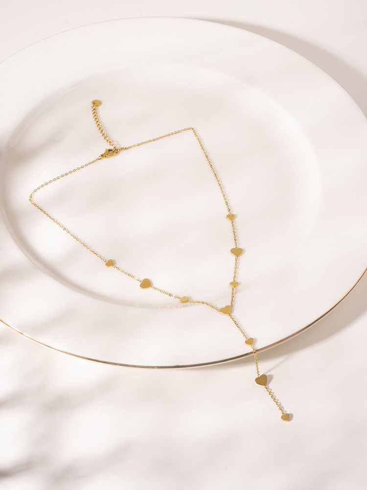 Palmonas Gold Minimal Heart Linked Lariat Necklace-image-27